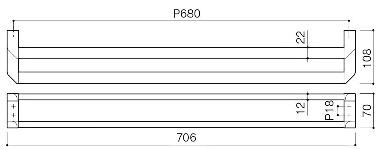 カワジュン 【SE-392-003L】 ダブルタオルレール マットブラック P=680